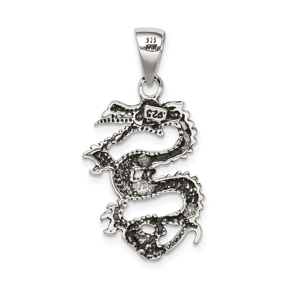 Sophia Jewelers Sterling Silver Dragon Pendant with Antiqued Finish