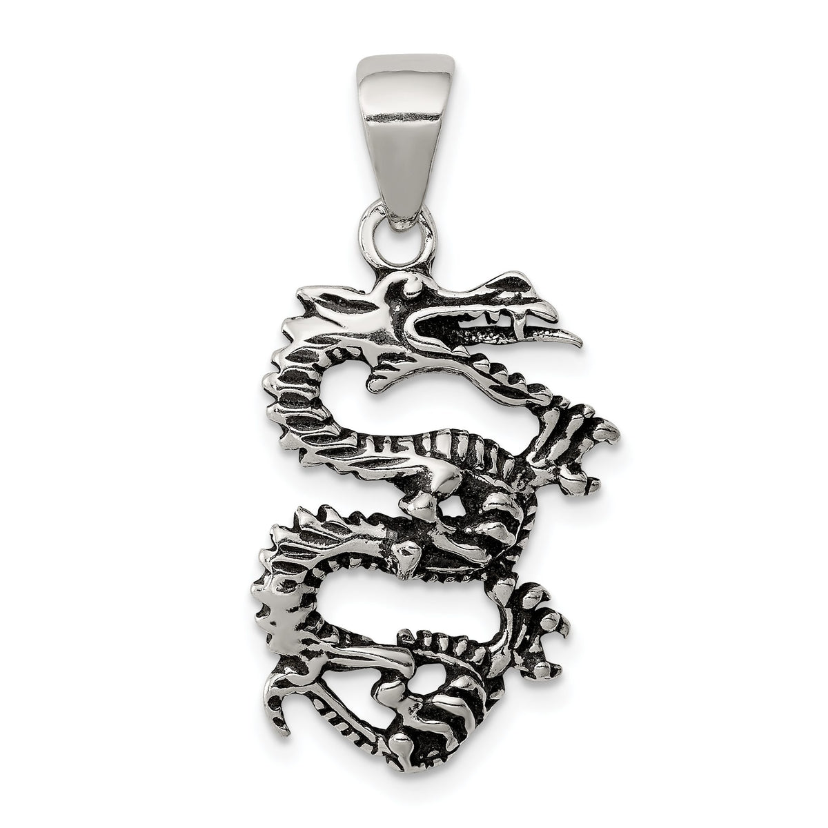 Dragon Pendant in Sterling Silver, 31mm Antiqued - Sophia Jewelers Main image