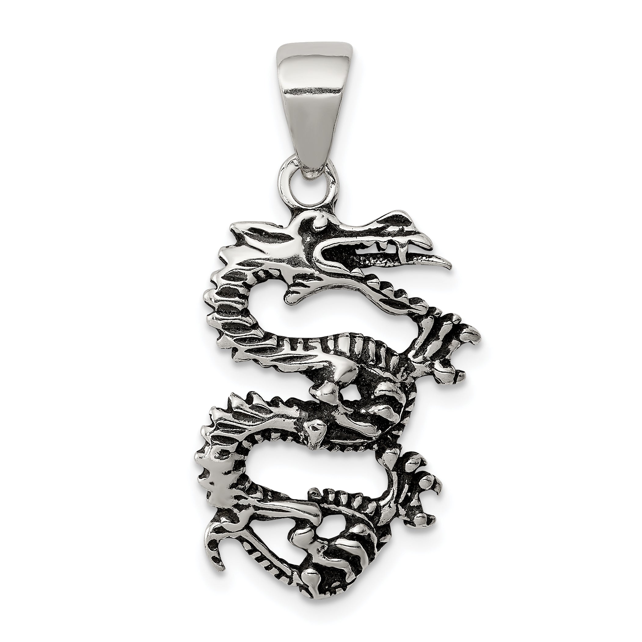 Sterling Silver Antiqued & Textured Dragon Pendant Main image