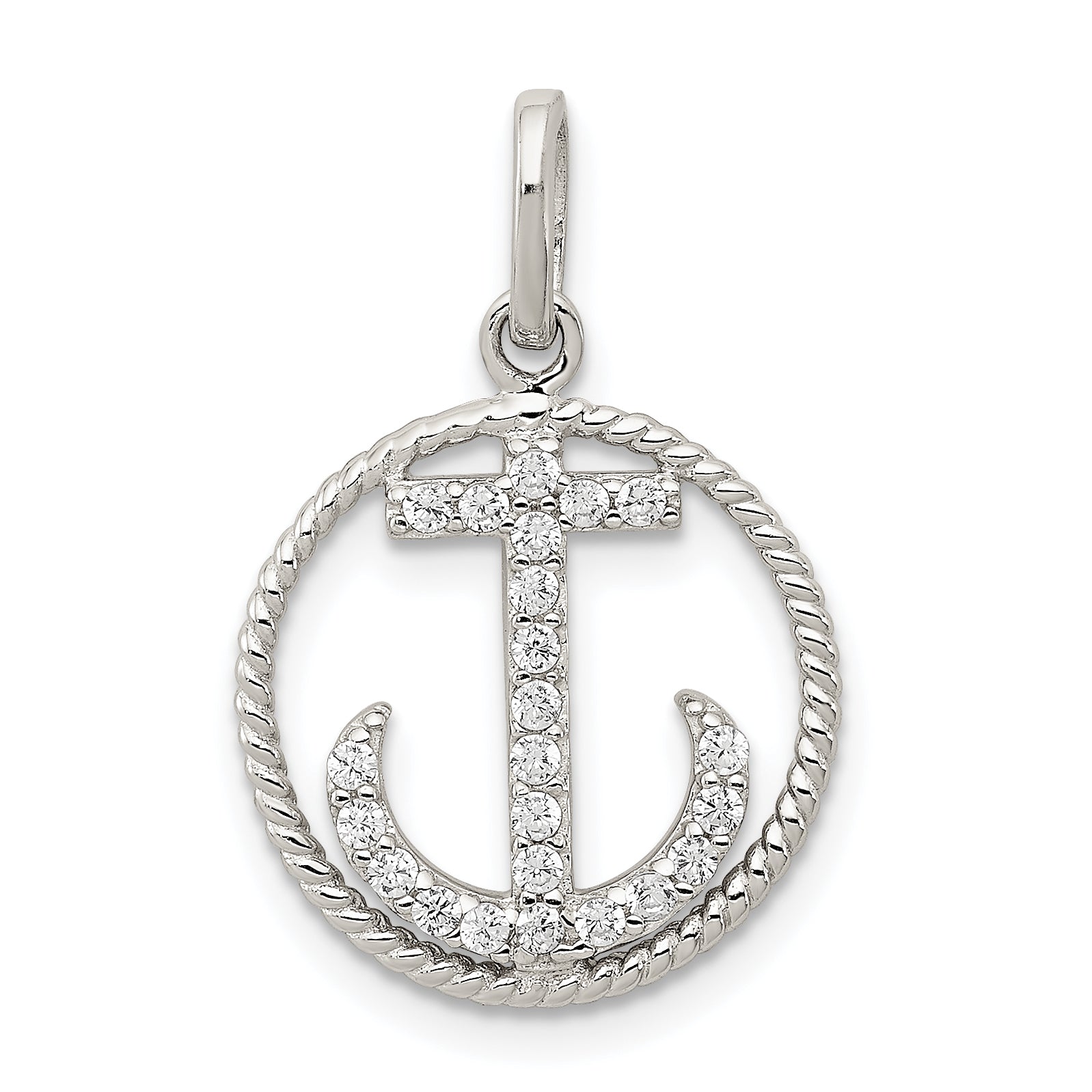 Sterling Silver Rhodium-plated Polished CZ Anchor Pendant Main image