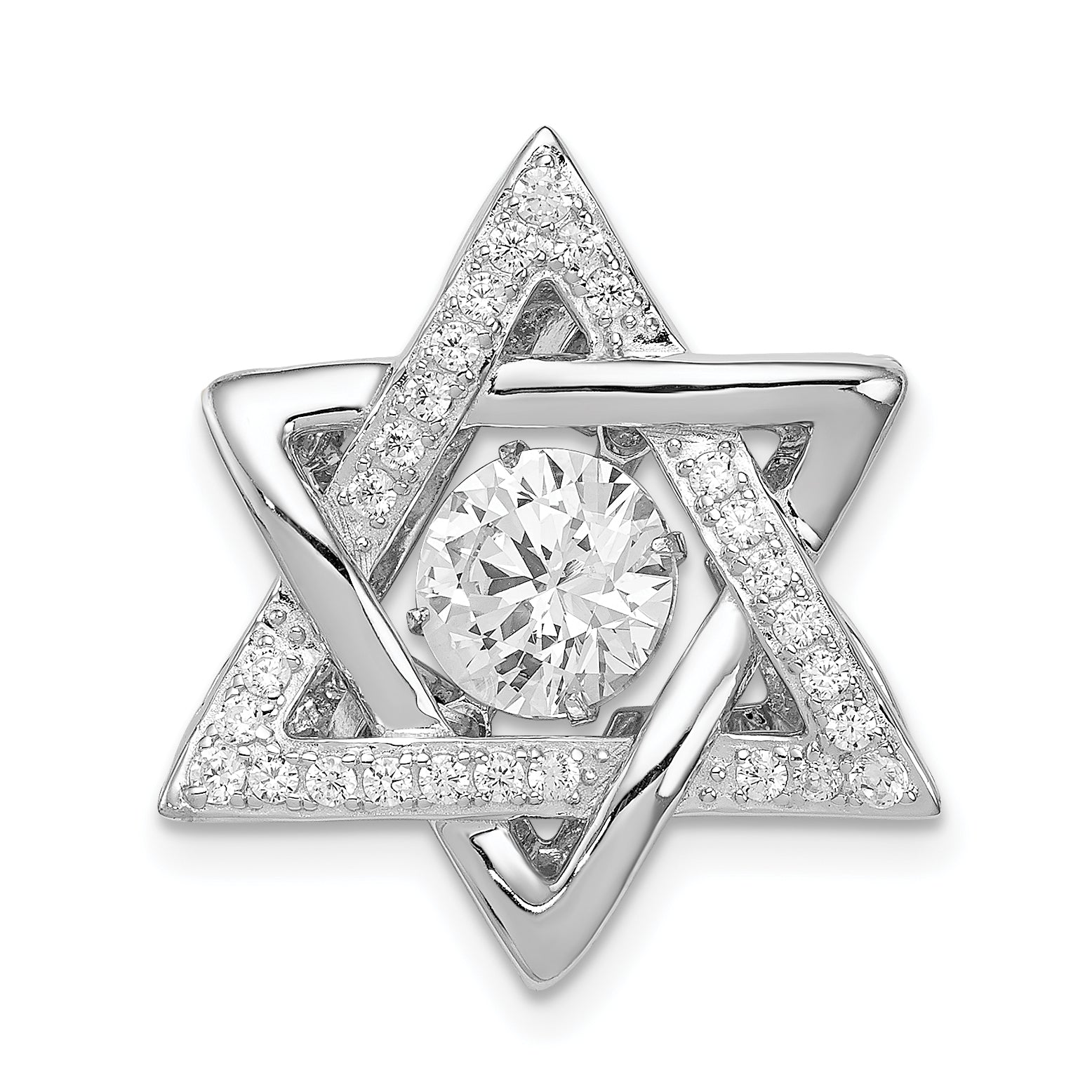 Sterling Silver Platinum-plated Polished Vibrant CZ Star of David Pendant Main image