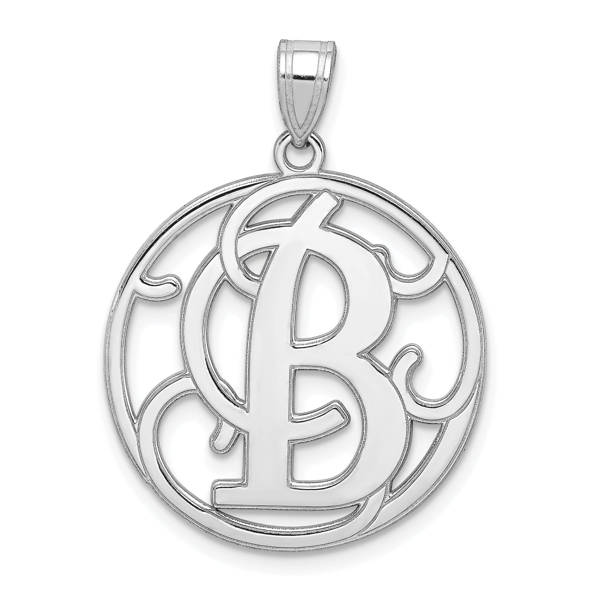 Sterling Silver Rhodium-plated Fancy Script Letter B Initial Pendant Main image