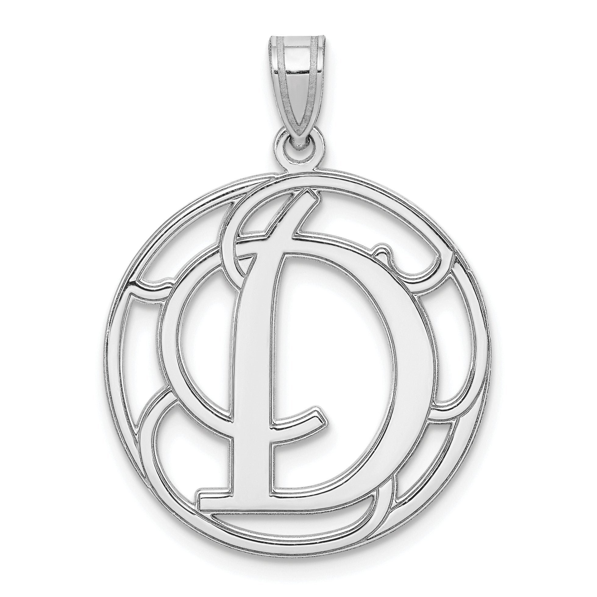 Sterling Silver Rhodium-plated Fancy Script Letter D Initial Pendant Main image