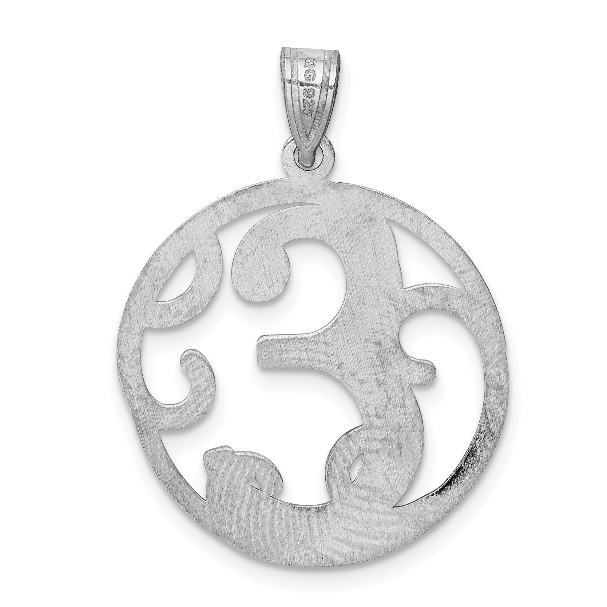 Sterling Silver Rhodium-Plated Script Initial E Unisex Charm