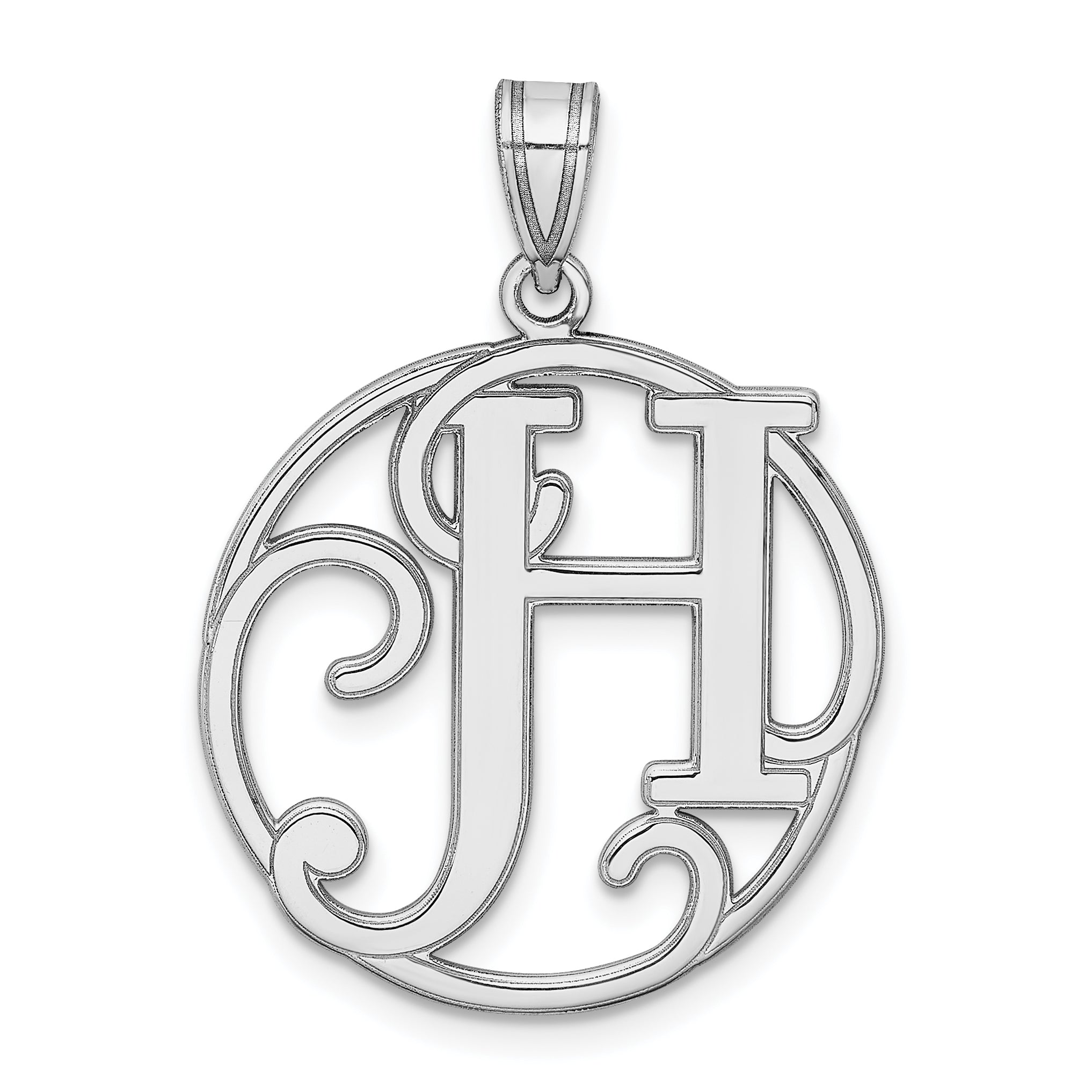Sterling Silver Rhodium-plated Fancy Script Letter H Initial Pendant Main image