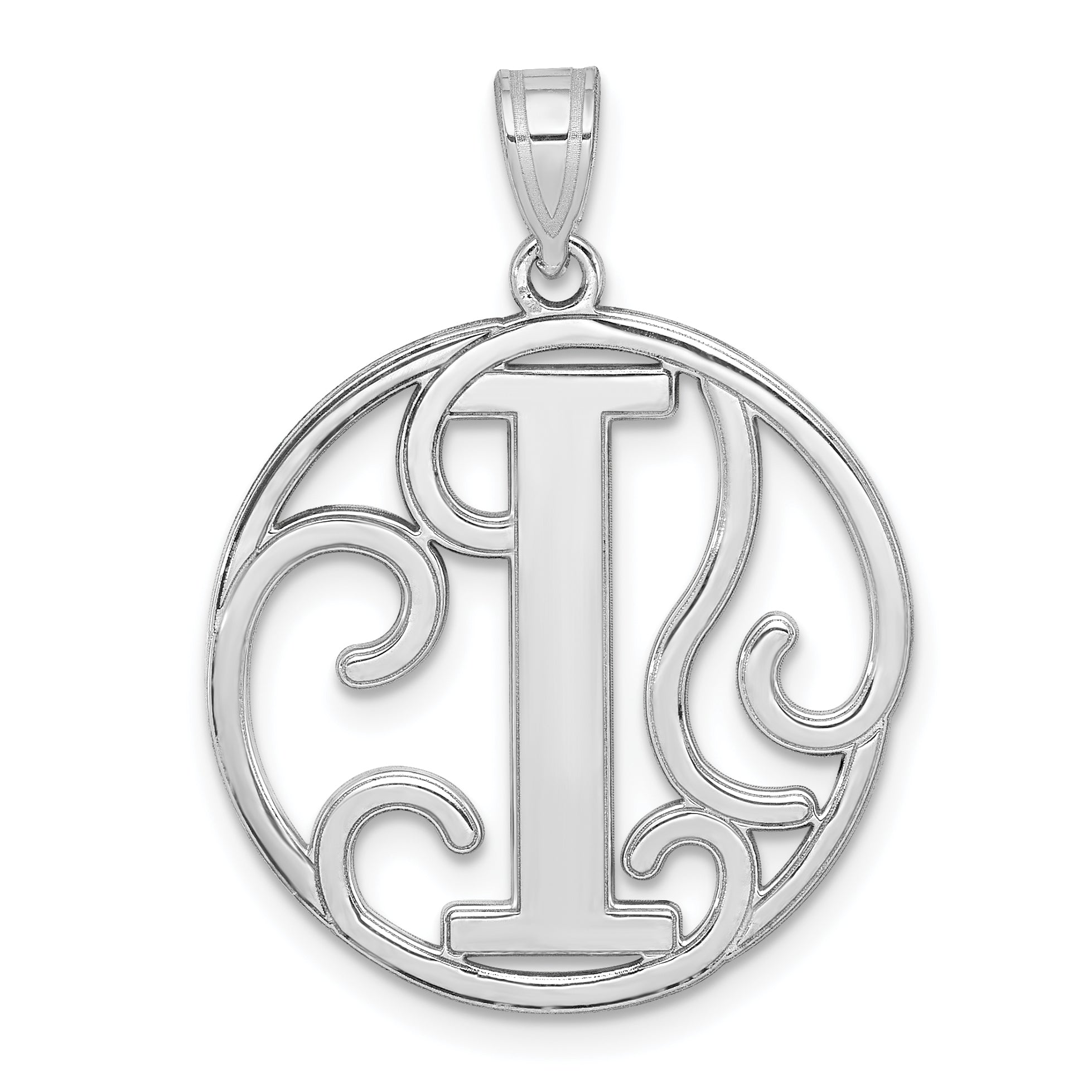 Sterling Silver Rhodium-plated Fancy Script Letter I Initial Pendant Main image