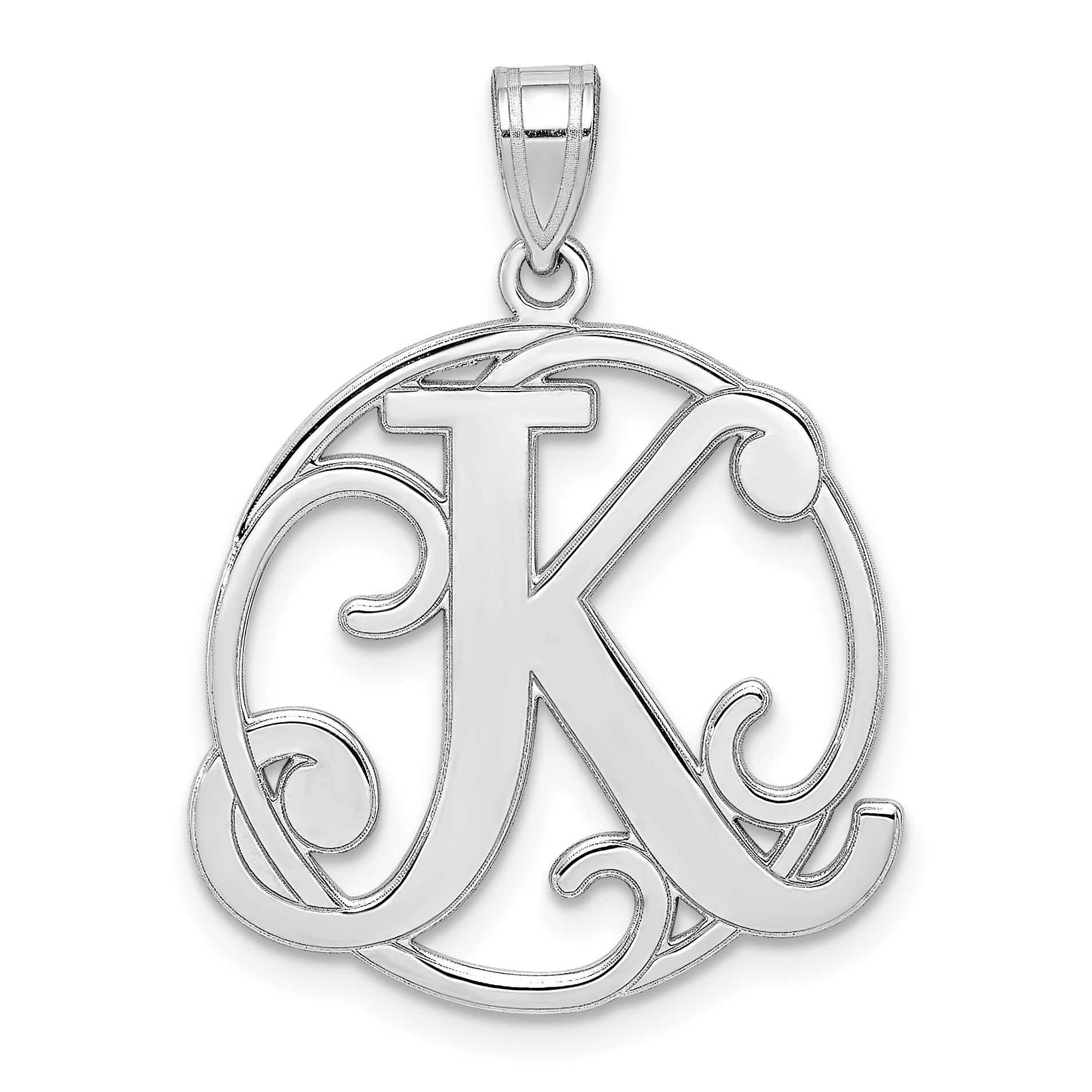 Sterling Silver Rhodium-plated Fancy Script Letter K Initial Pendant Main image