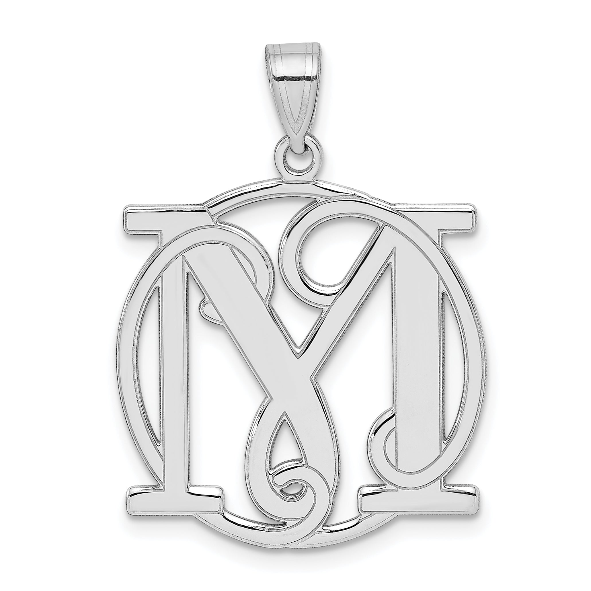 Sterling Silver Rhodium-plated Fancy Script Letter M Initial Pendant Main image