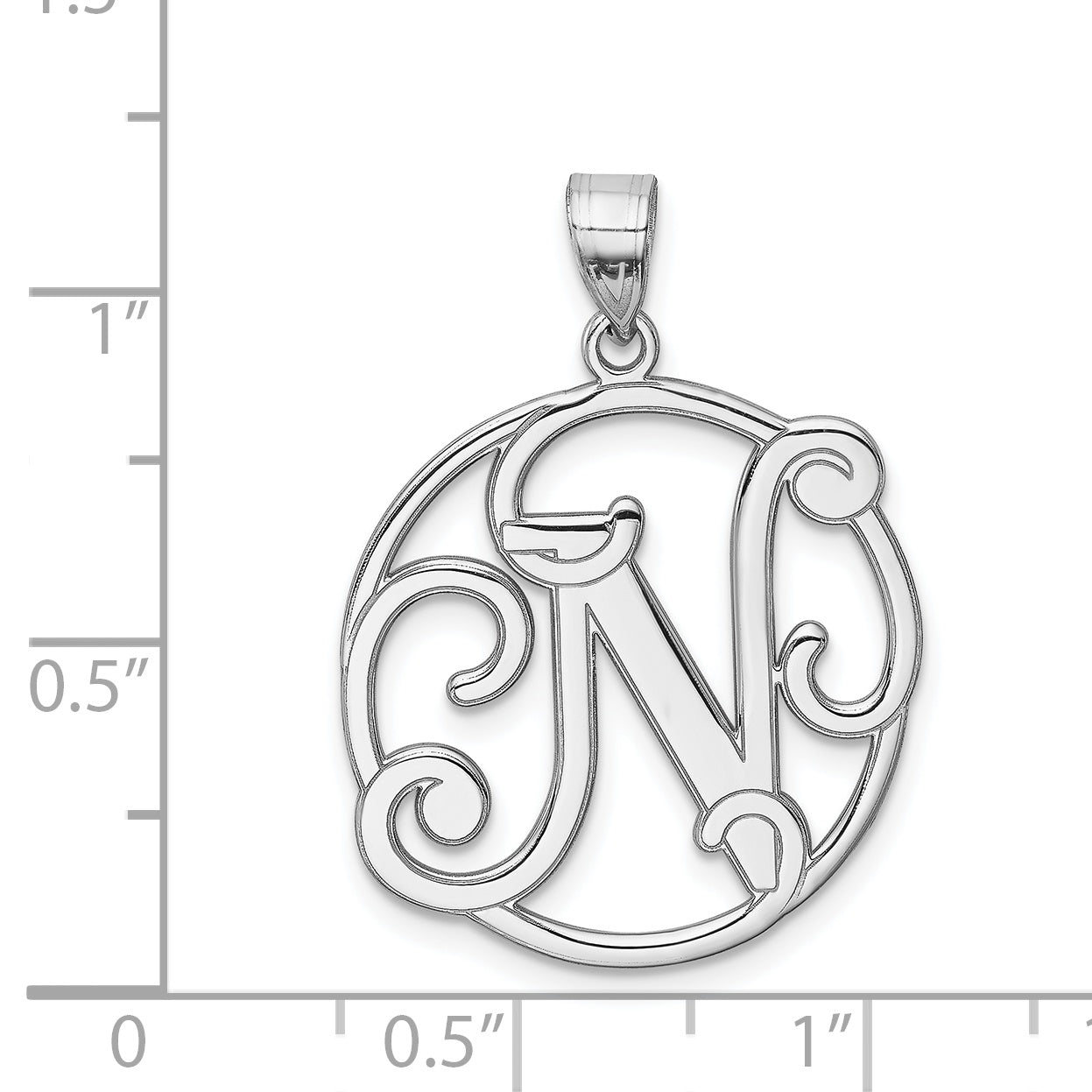 Sterling Silver 925 Script Initial N Charm Polished Unisex
