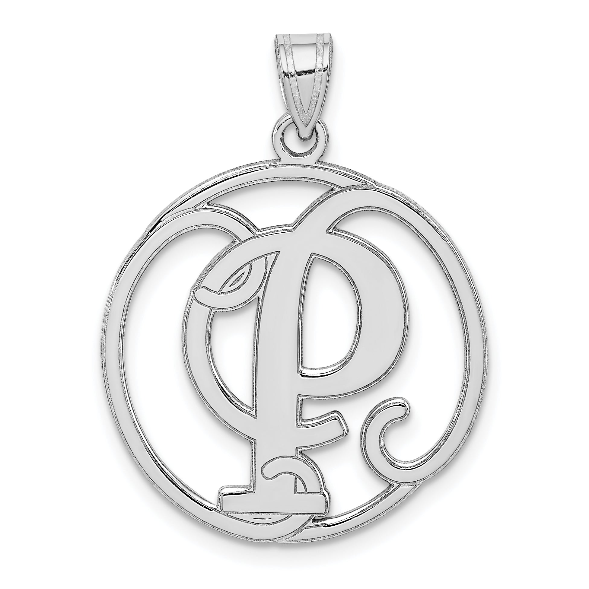 Sterling Silver Rhodium-plated Fancy Script Letter P Initial Pendant Main image