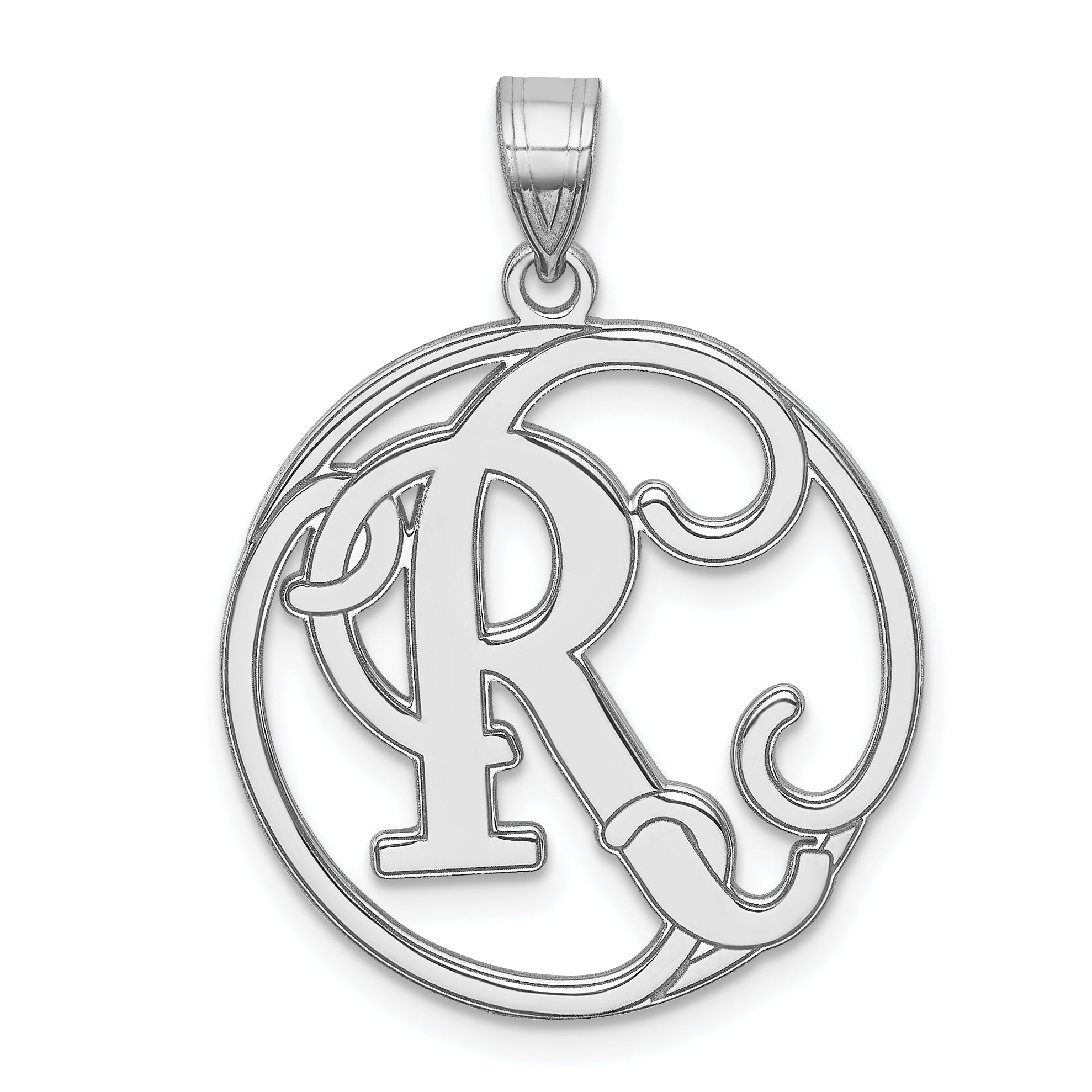 Sterling Silver Rhodium-plated Fancy Script Letter R Initial Pendant Main image