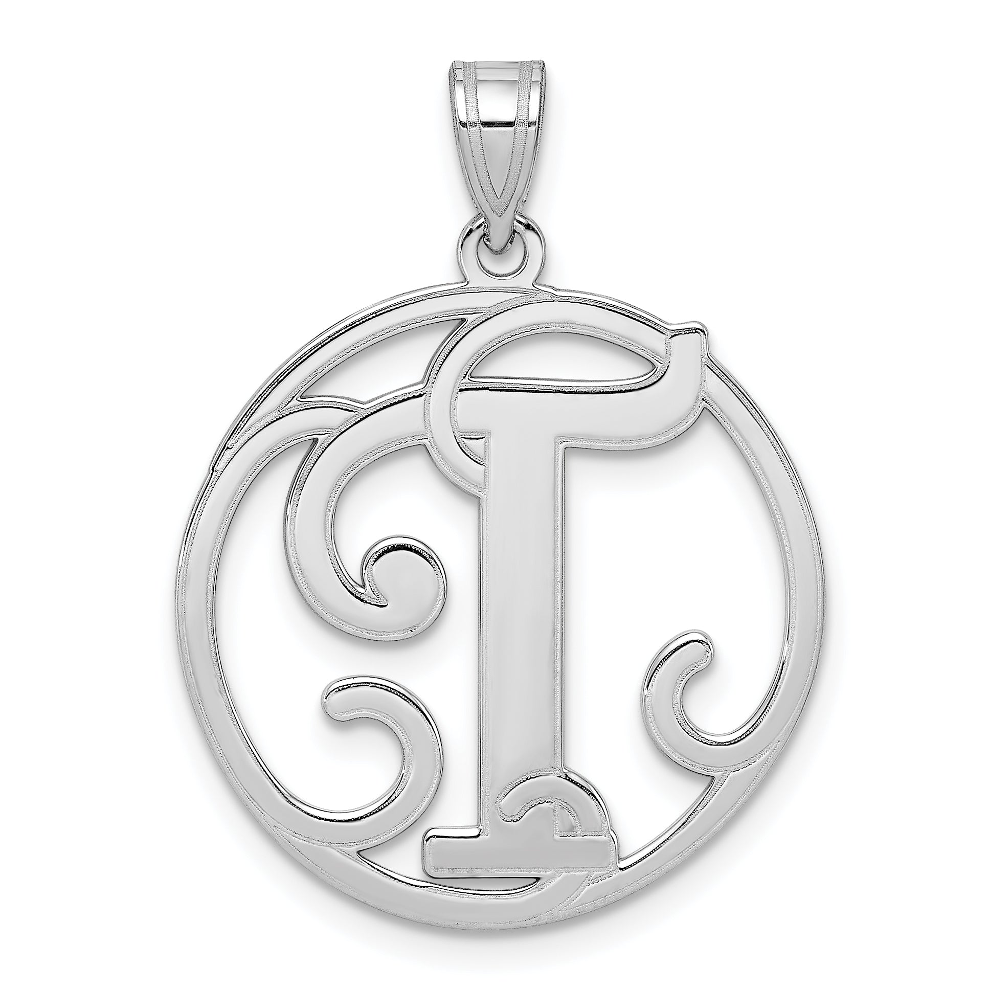 Sterling Silver Rhodium-plated Fancy Script Letter T Initial Pendant Main image