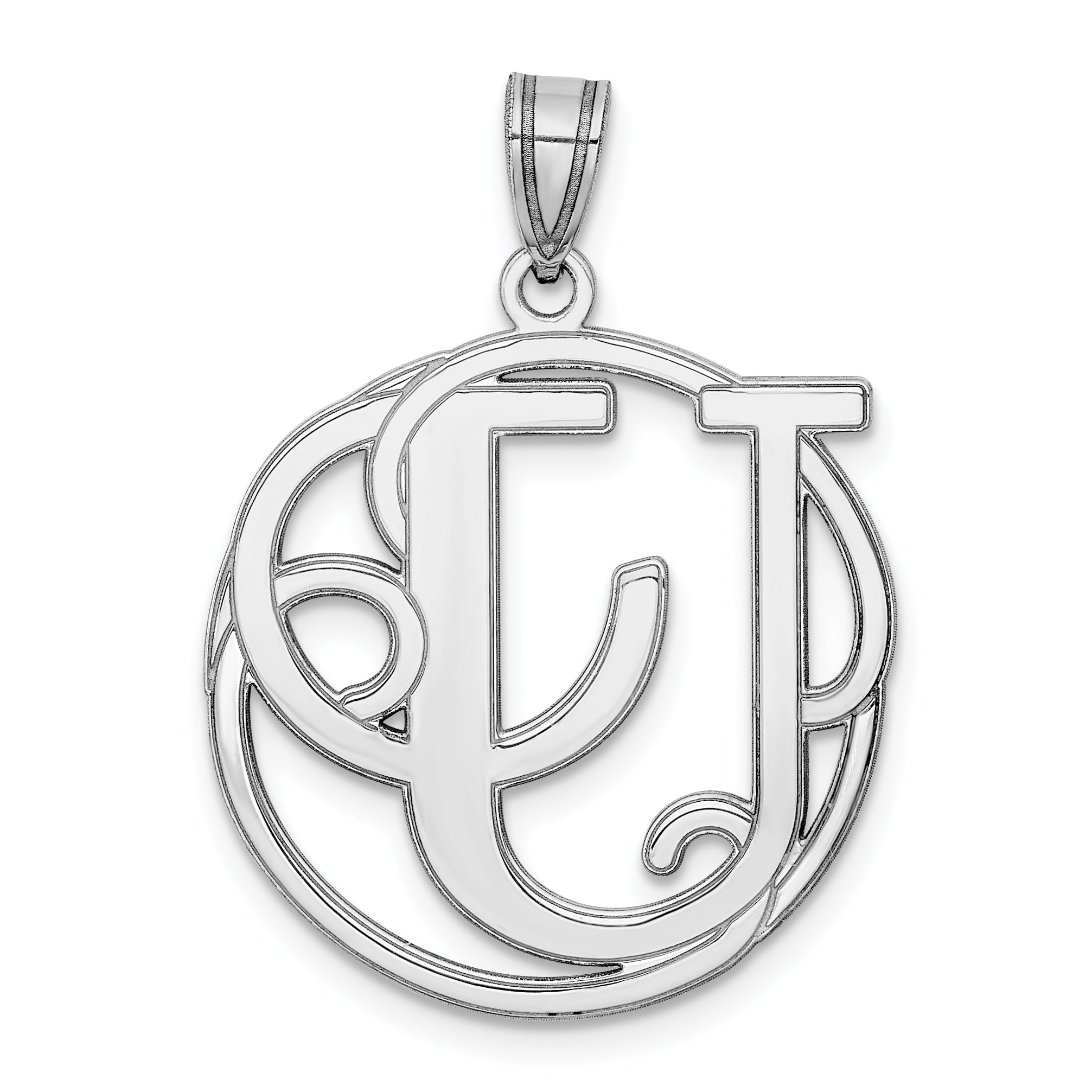 Sterling Silver Rhodium-plated Fancy Script Letter U Initial Pendant Main image