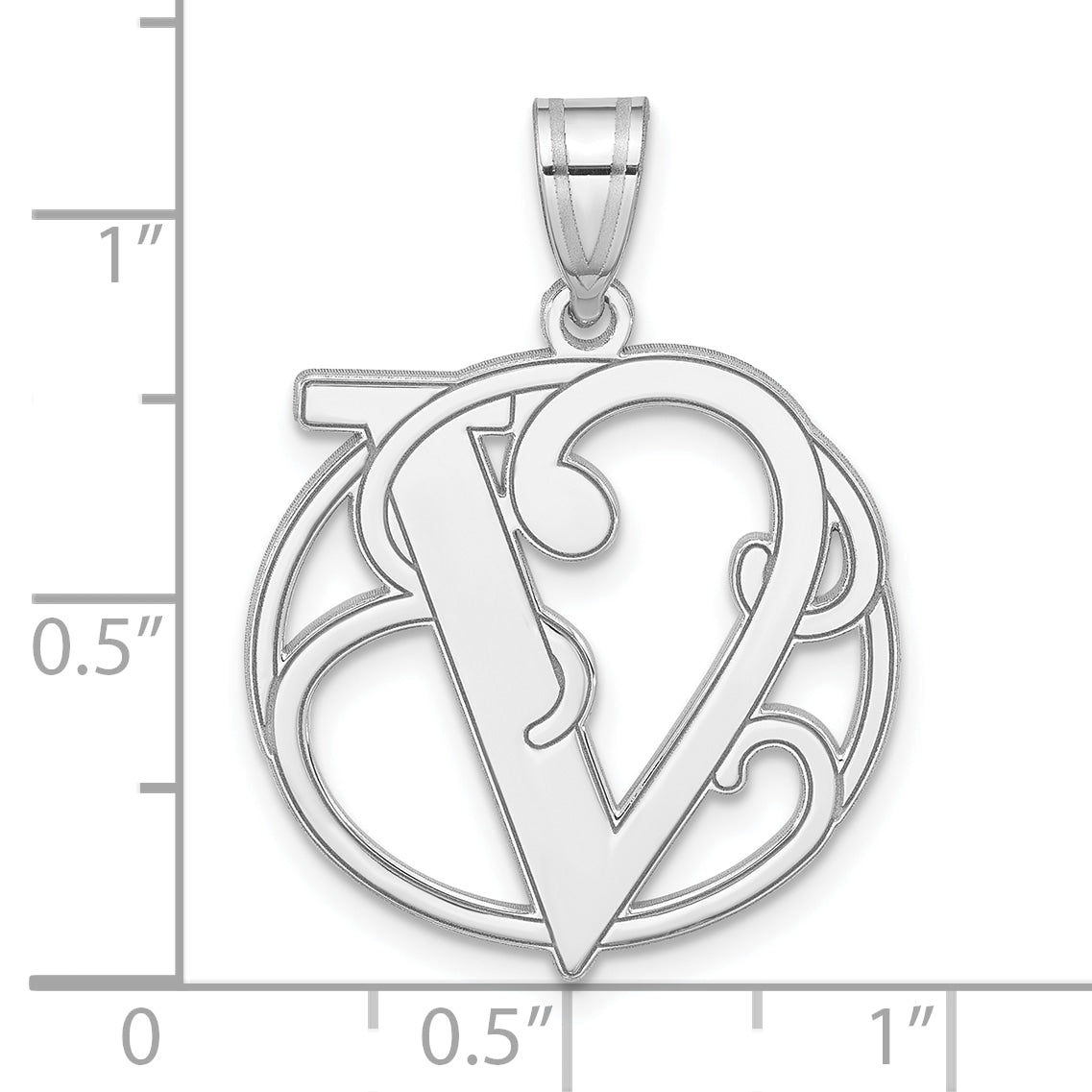 Sterling Silver 925 Unisex Script Initial V Charm with Polished Finish