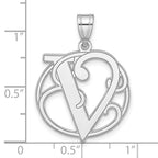 Sterling Silver 925 Unisex Script Initial V Charm with Polished Finish