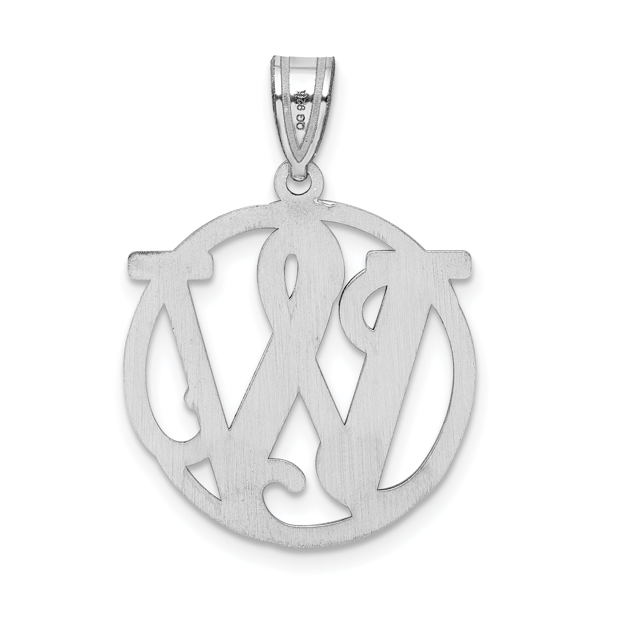 Sterling Silver 925 Unisex Initial W Charm Rhodium-Plated Polished Finish