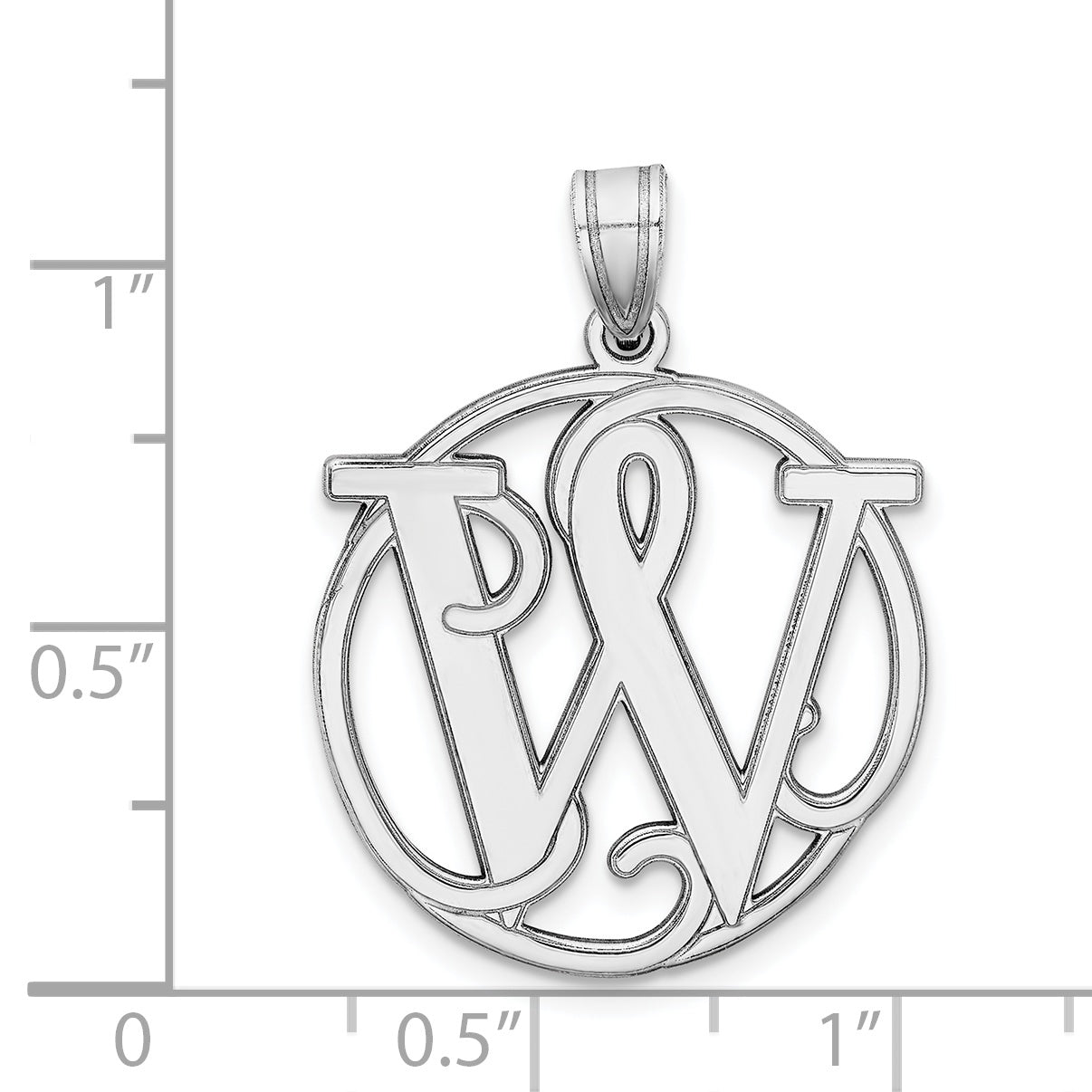 Sterling Silver 925 Unisex Initial W Charm Rhodium-Plated Polished Finish