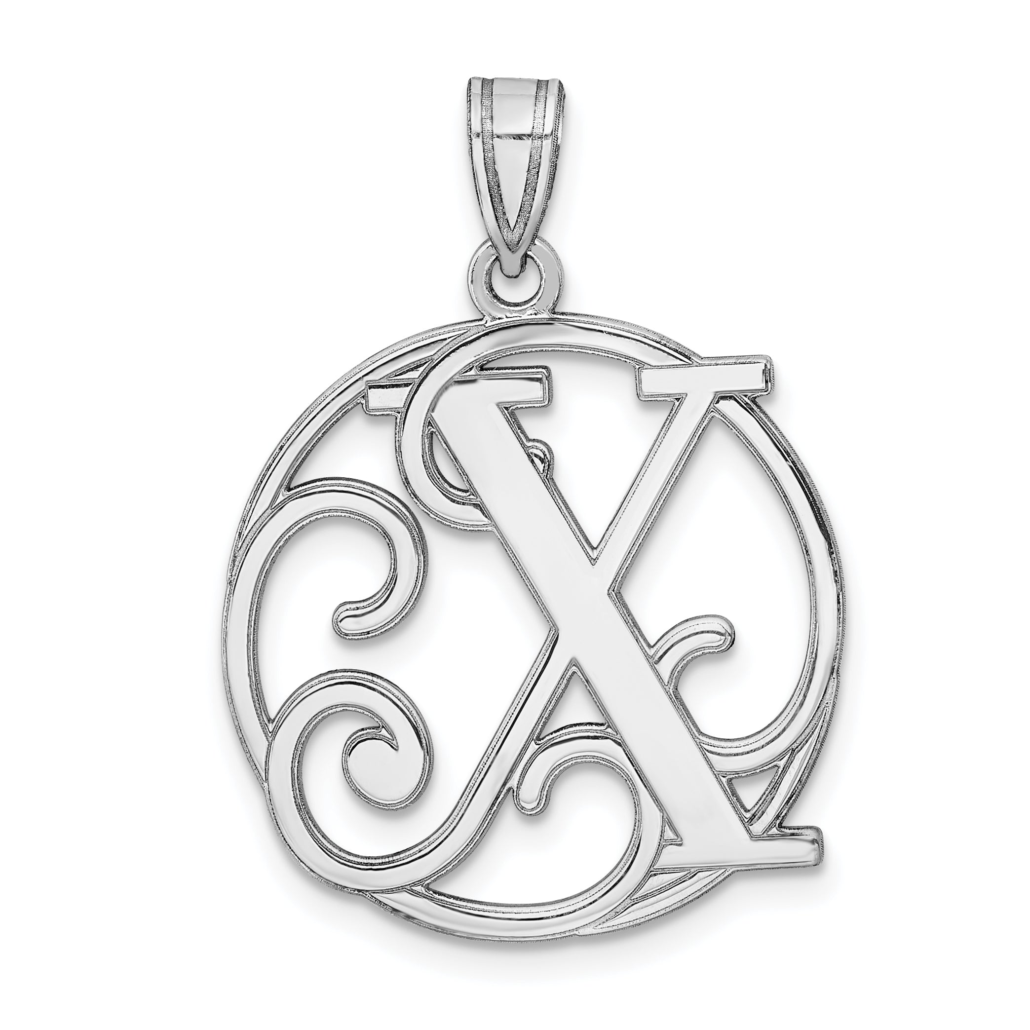 Sterling Silver Rhodium-plated Fancy Script Letter X Initial Pendant Main image