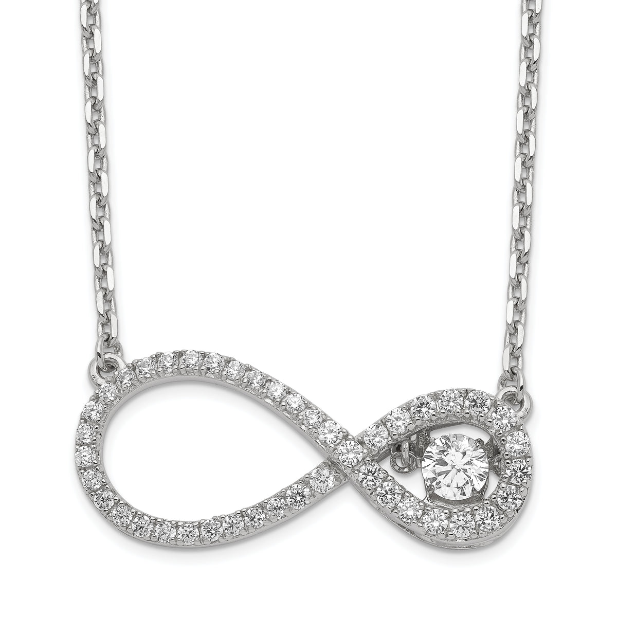 Sterling Silver Polished Vibrant CZ Infinity Necklace