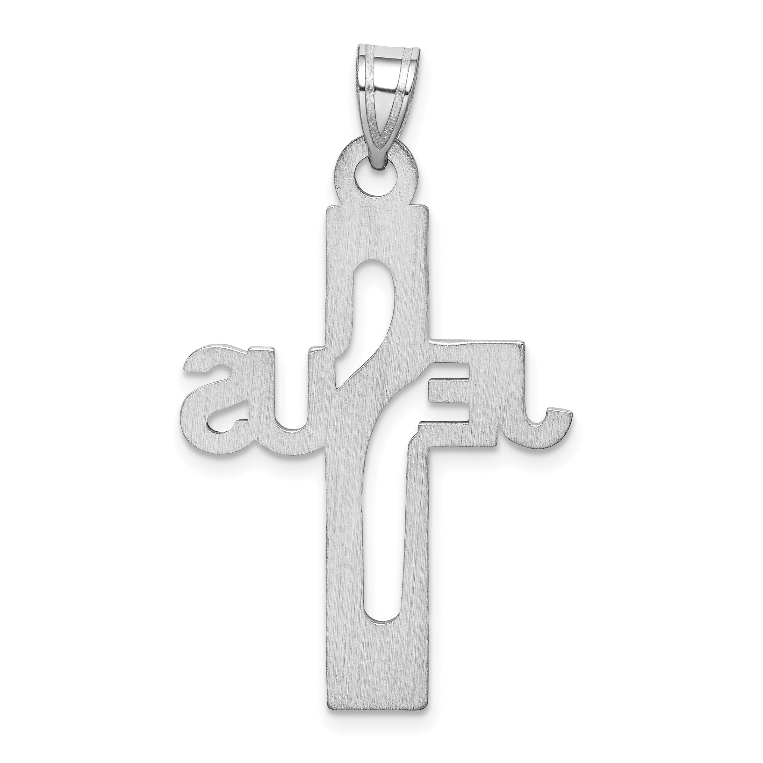 Sterling Silver Rhodium-plated Jesus Cross Pendant Elegant Flat-Back Design