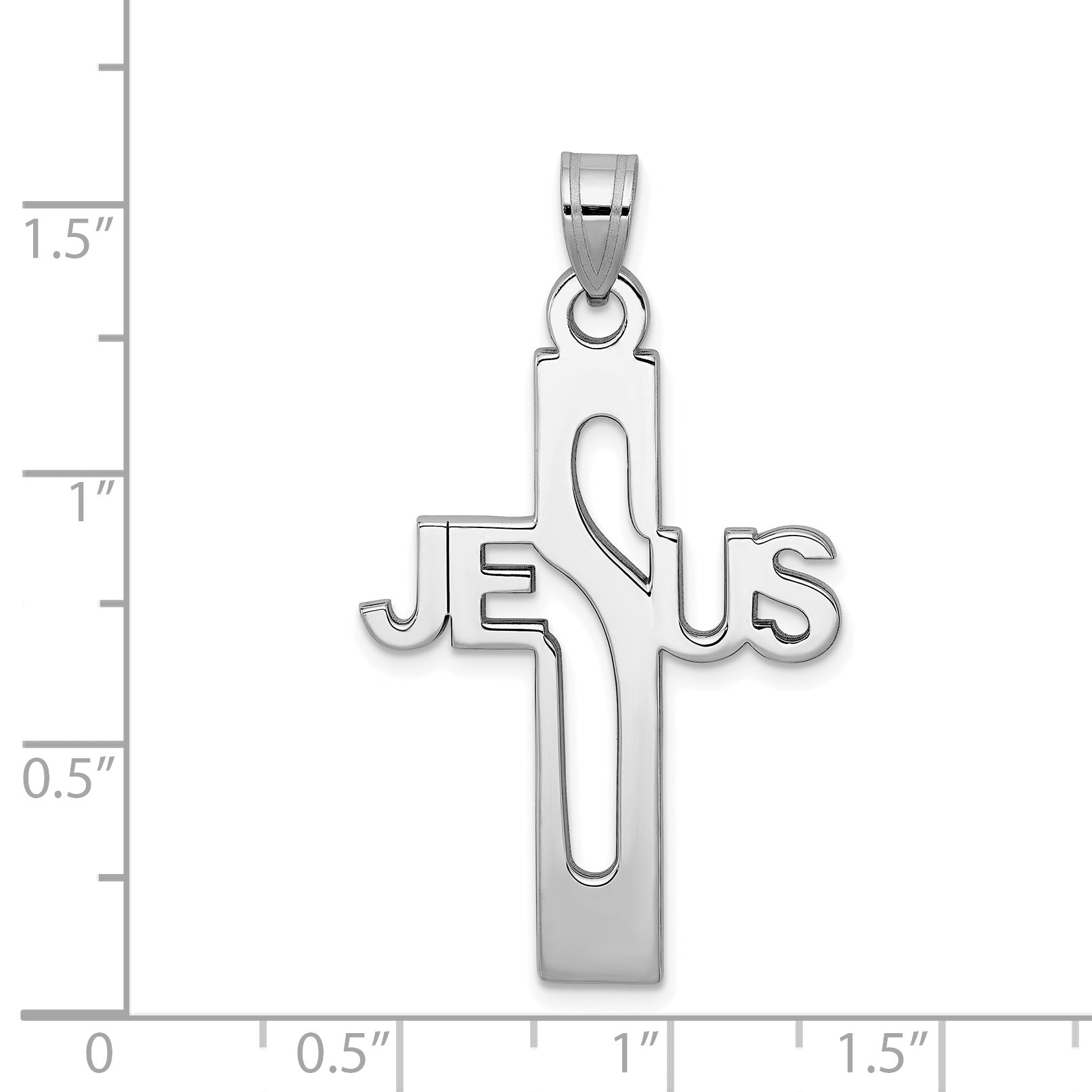 Sterling Silver Rhodium-plated Jesus Cross Pendant Elegant Flat-Back Design