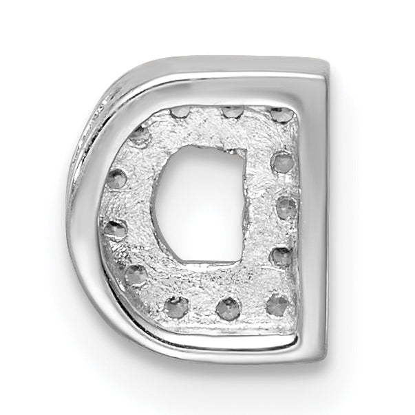 Sterling Silver CZ Letter D Charm with Rhodium Plating Elegance