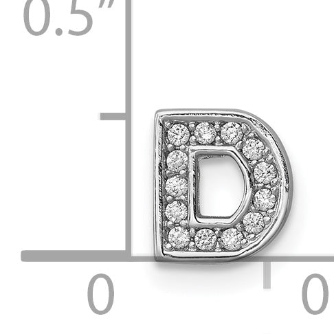 Sterling Silver CZ Letter D Charm with Rhodium Plating Elegance