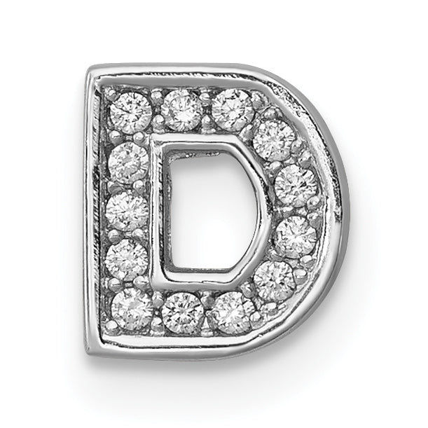 Sterling Silver Rhodium-plated CZ Letter D Initial Slide Charm Main image