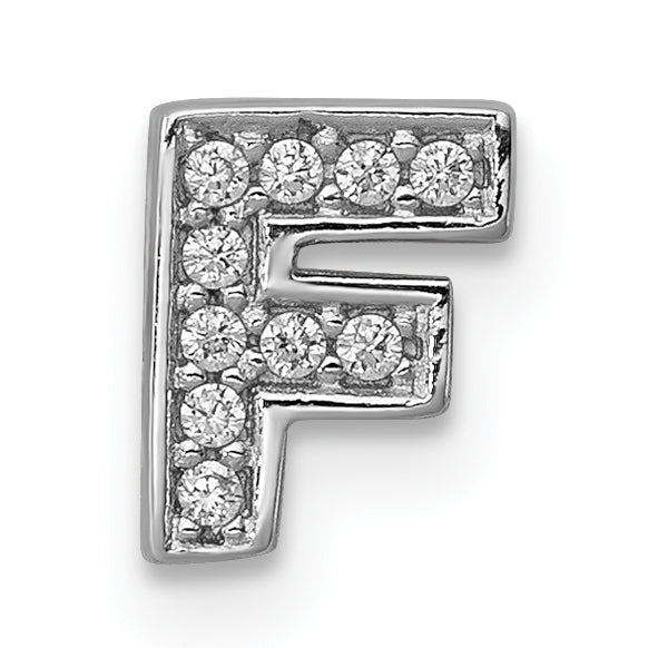 Sterling Silver Rhodium-plated CZ Letter F Initial Slide Charm Main image