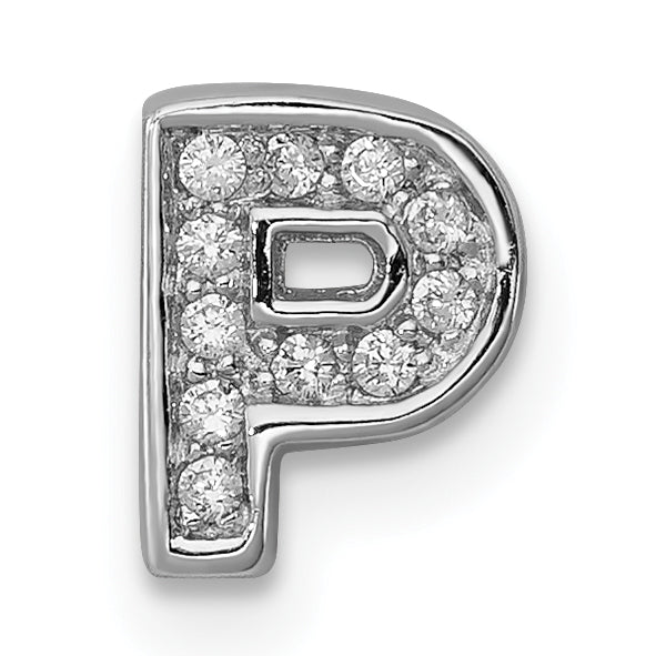 Sterling Silver Rhodium-plated CZ Letter P Initial Slide Charm Main image