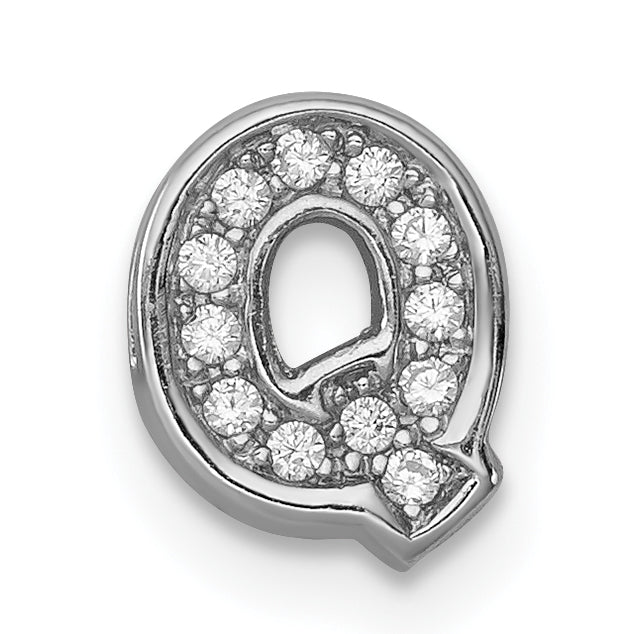 Sterling Silver Rhodium-plated CZ Letter Q Initial Slide Charm Main image