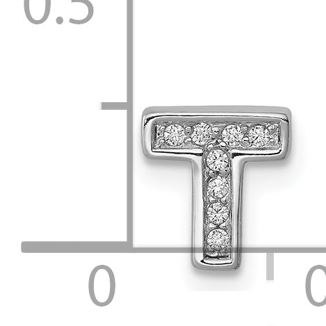 Sterling Silver 925 T Charm with Synthetic CZ and Rhodium Finish