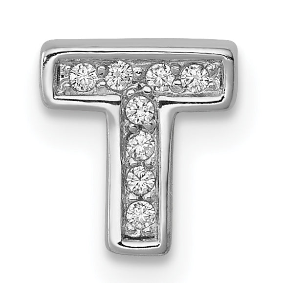 Sterling Silver Rhodium-plated CZ Letter T Initial Slide Charm Main image