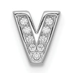 Sterling Silver Rhodium-plated CZ Letter V Initial Slide Charm