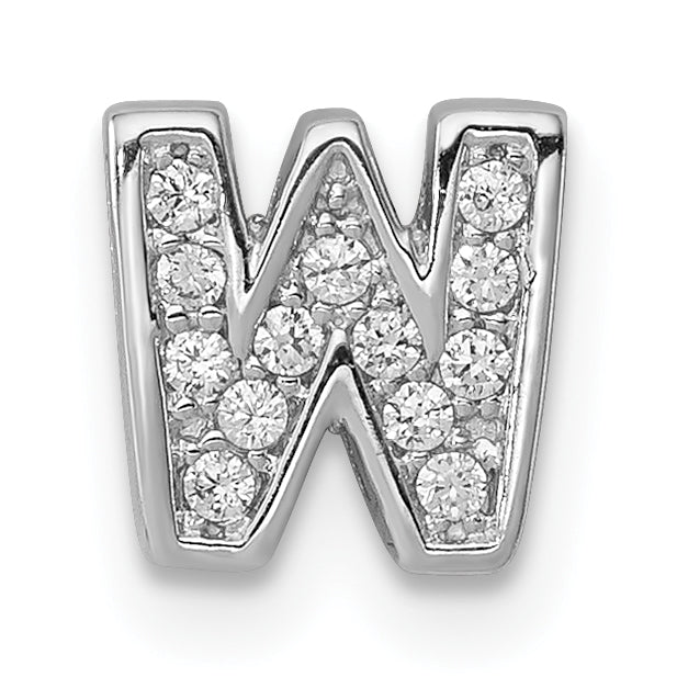 Sterling Silver Rhodium-plated CZ Letter W Initial Slide Charm Main image
