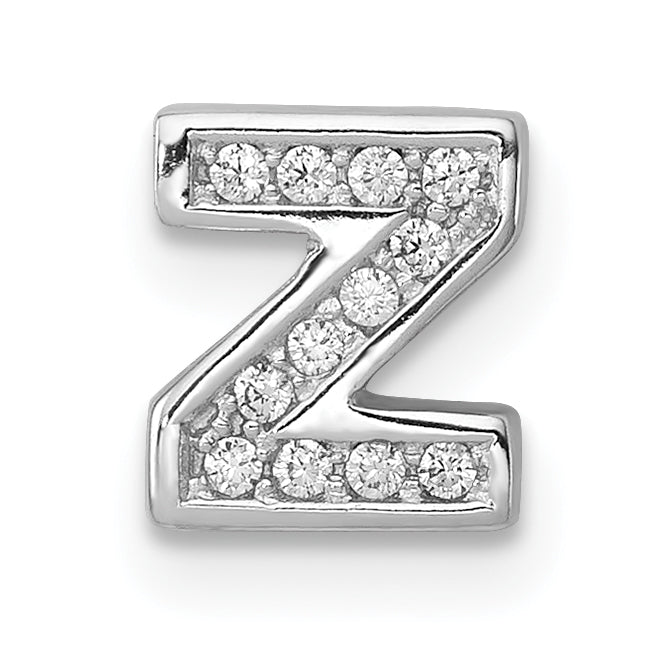 Sterling Silver Rhodium-plated CZ Letter Z Initial Slide Charm Main image