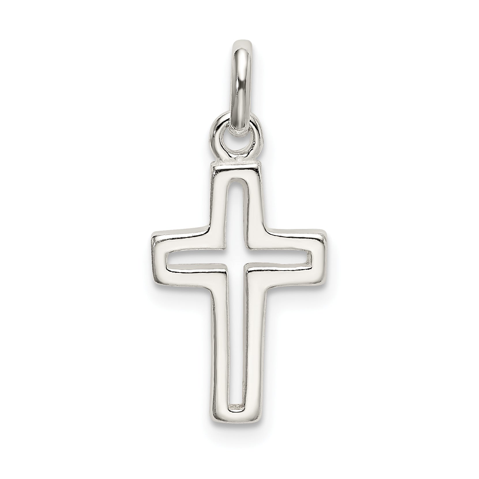 Sterling Silver 925 Polished Cross Charm with Anti-Tarnish Finish