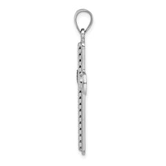 Sterling Silver 925 Rhodium-Plated Cross Pendant with Textured Polish