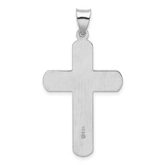 Sterling Silver 925 Rhodium-Plated Cross Pendant with Textured Polish