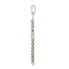 Sterling Silver 14K Gold White Topaz Cross Pendant Antiqued Noble Design