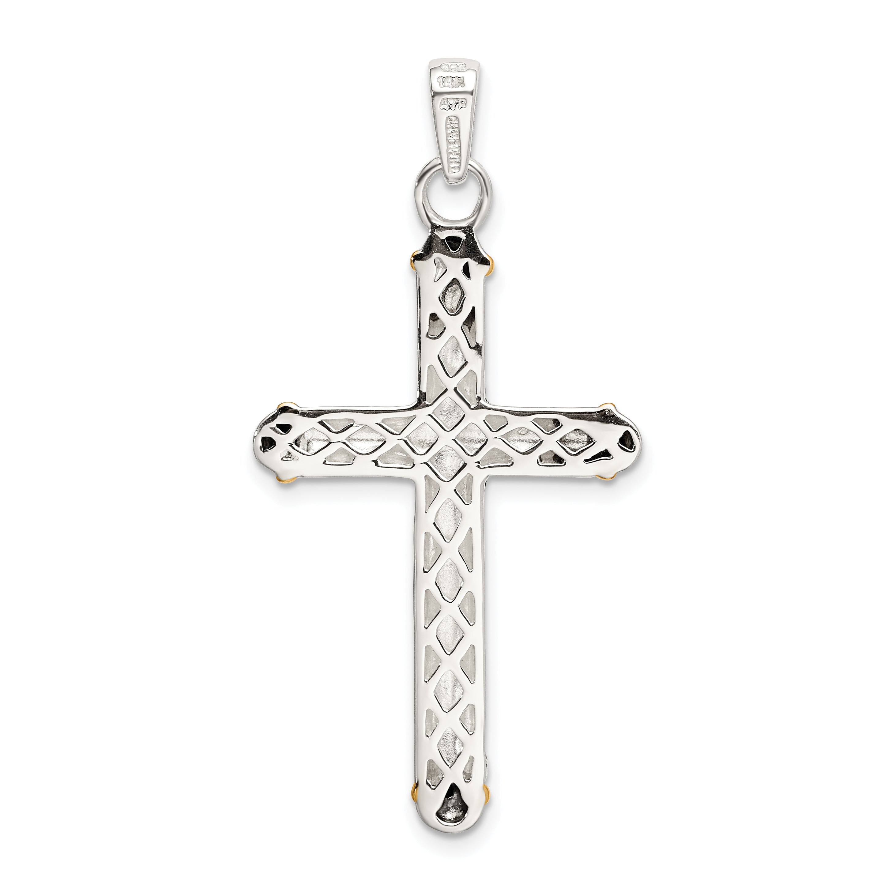Sterling Silver 14K Gold White Topaz Cross Pendant Antiqued Noble Design