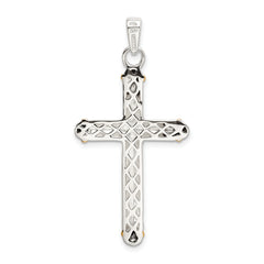 Sterling Silver 14K Gold White Topaz Cross Pendant Antiqued Noble Design