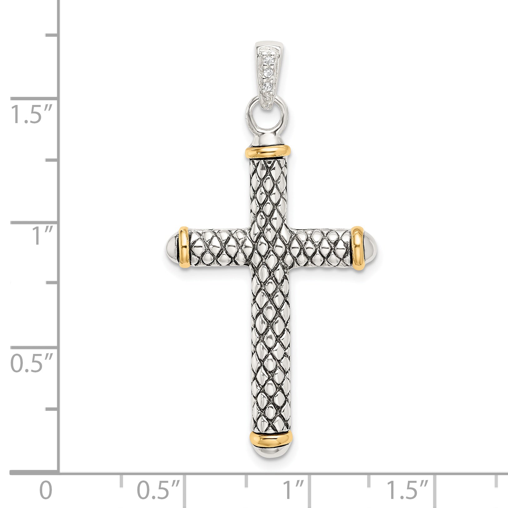 Sterling Silver 14K Gold White Topaz Cross Pendant Antiqued Noble Design