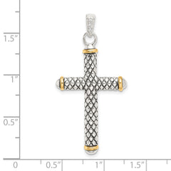 Sterling Silver 14K Gold White Topaz Cross Pendant Antiqued Noble Design