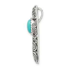 Sterling Silver 925 Antiqued Turquoise Slide Pendant Vintage Charm