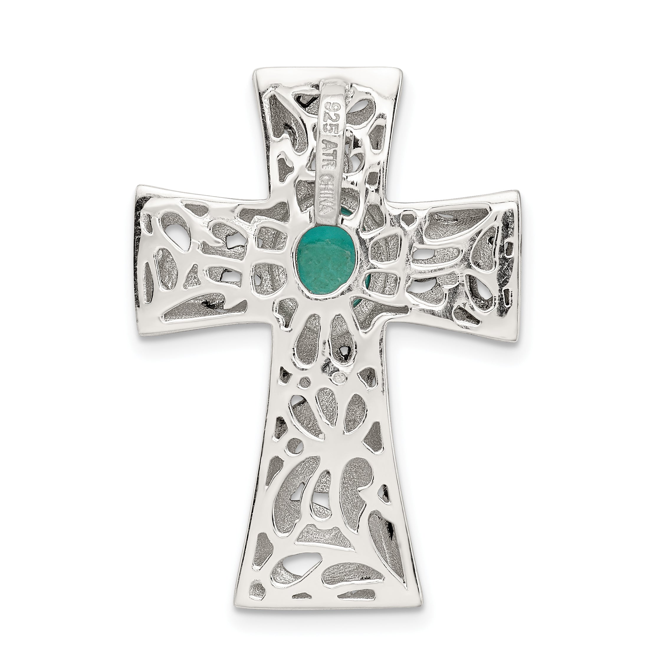 Sterling Silver 925 Antiqued Turquoise Slide Pendant Vintage Charm