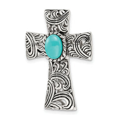 Sterling Silver 925 Antiqued Turquoise Slide Pendant Vintage Charm
