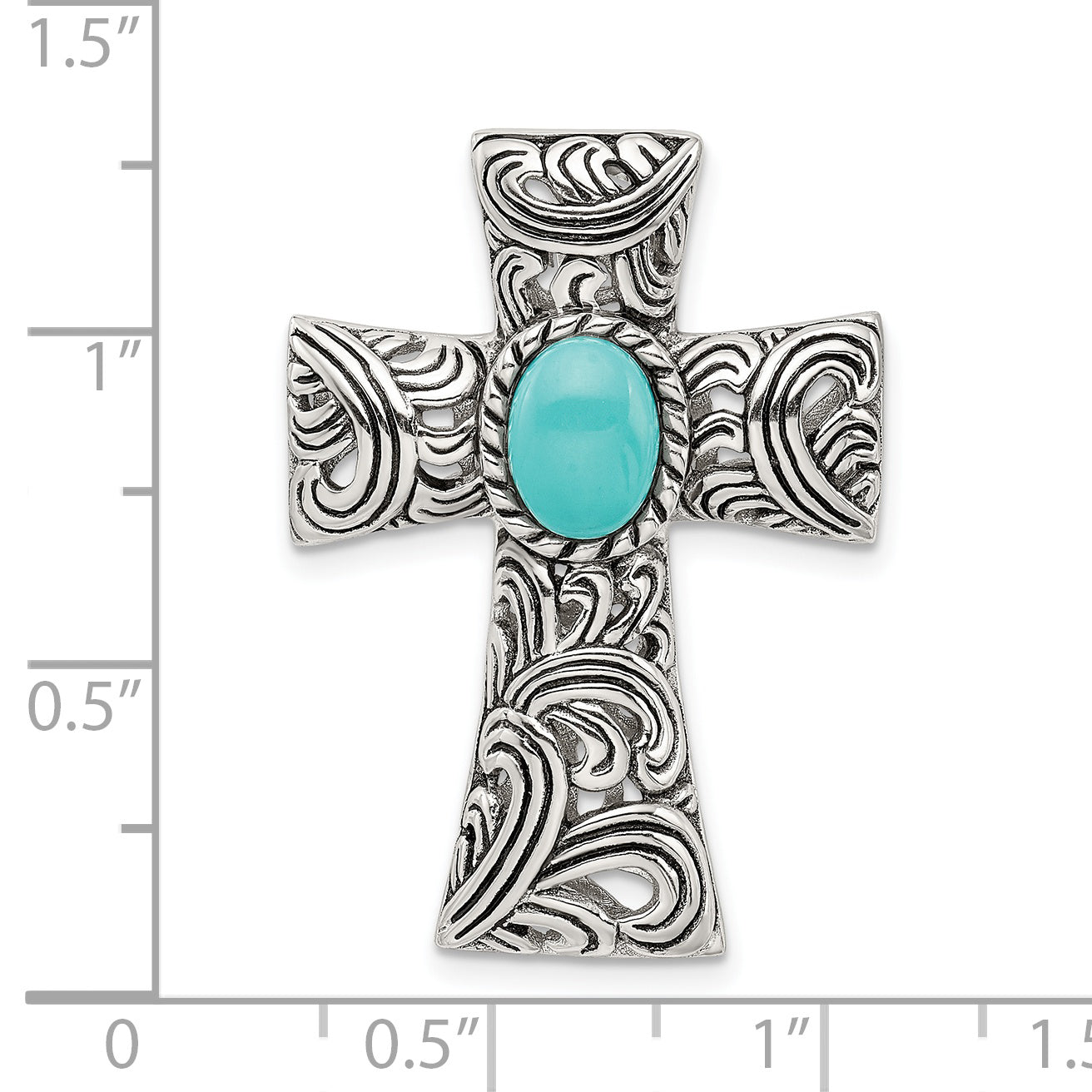 Sterling Silver 925 Antiqued Turquoise Slide Pendant Vintage Charm