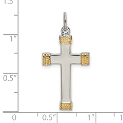 Sterling Silver & Gold-Plated Cross Pendant with Polished Two-Tone Finish
