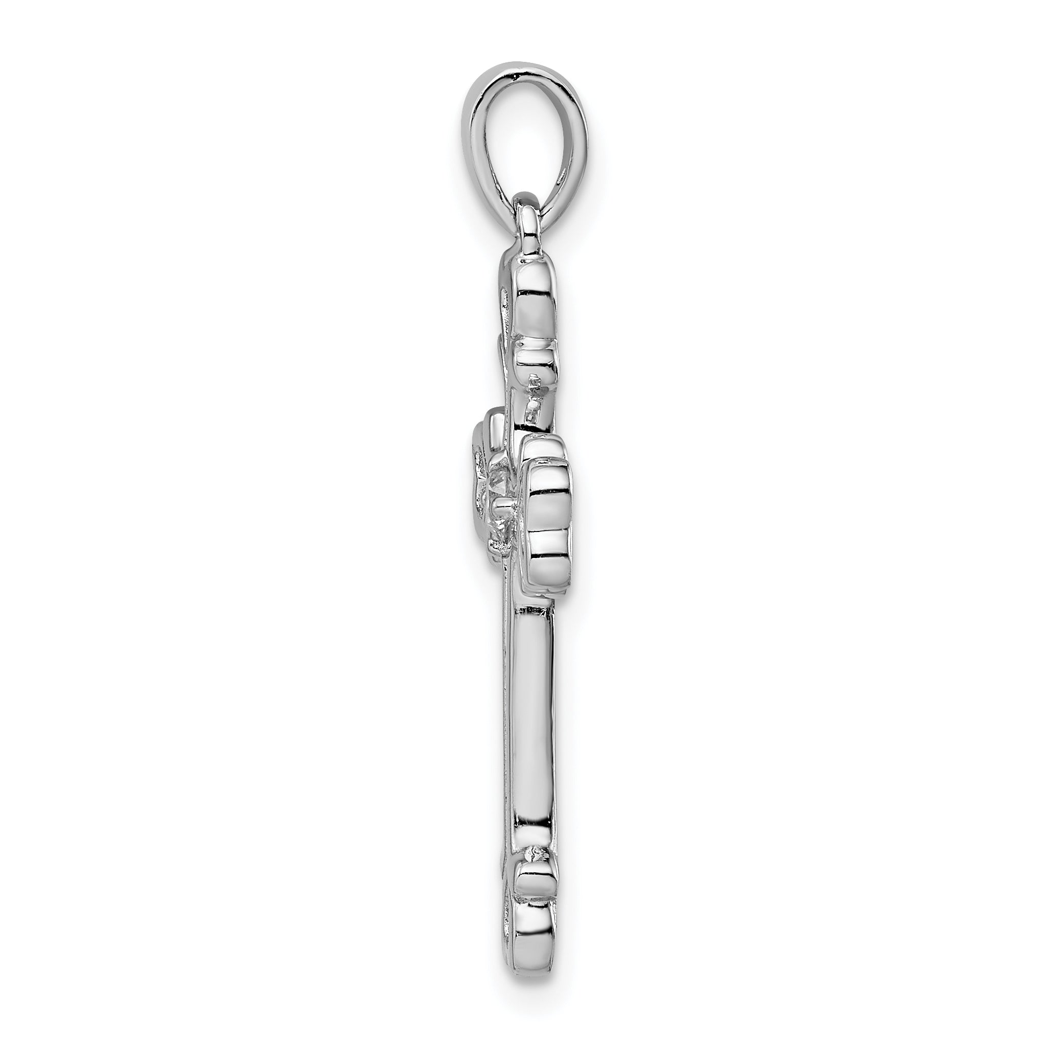 Sterling Silver Rhodium-Plated CZ Heart Cross Pendant Elegant and Polished Jewelry